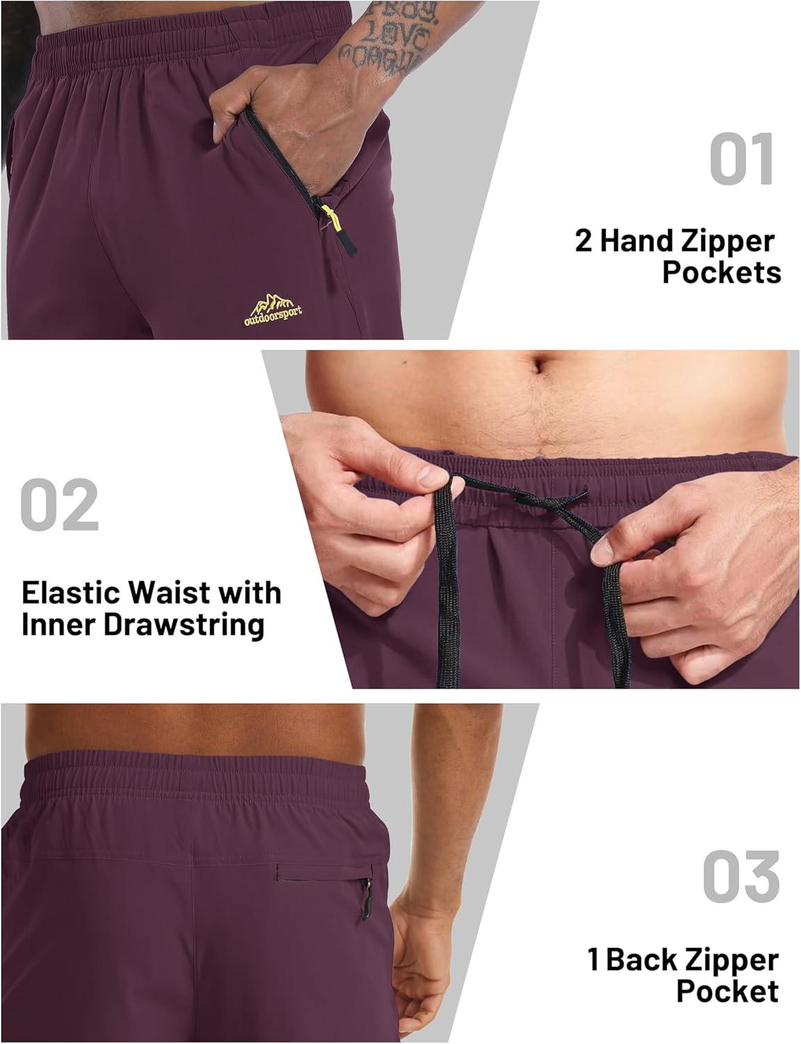 imageMAGCOMSEN Mens Capri Shorts Quick Dry Below Knee 34 Capri Pants with Zipper Pockets for Workout Running Training SummerPurple Red