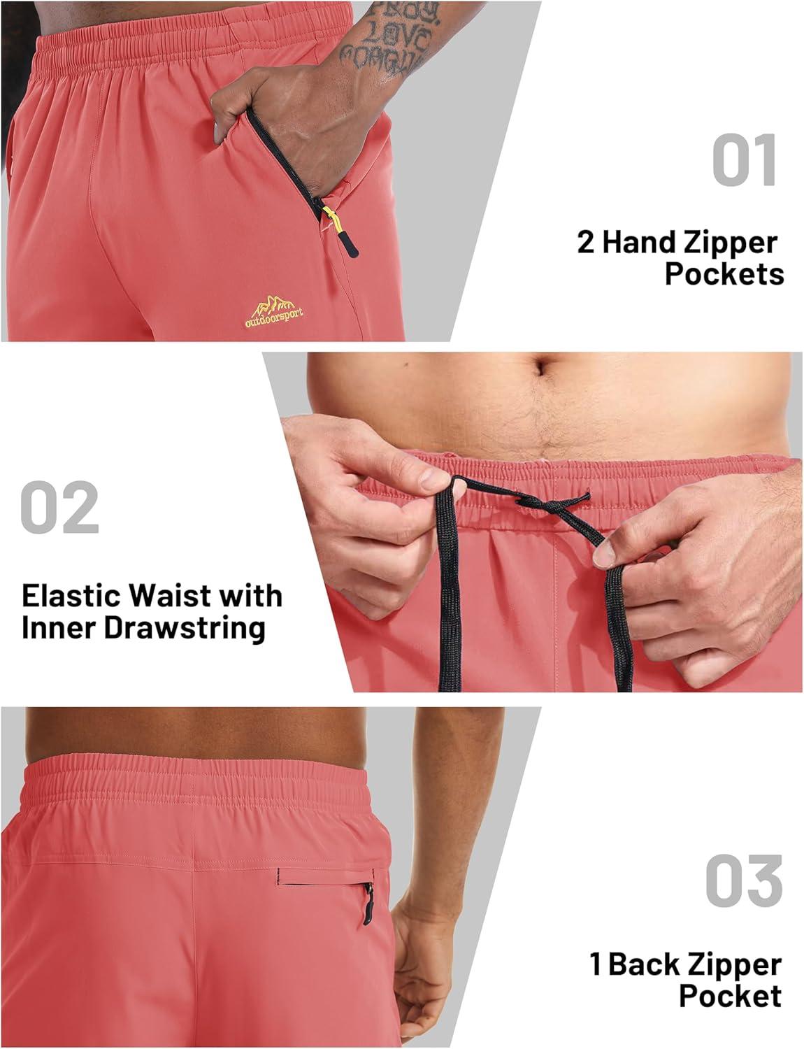 imageMAGCOMSEN Mens Capri Shorts Quick Dry Below Knee 34 Capri Pants with Zipper Pockets for Workout Running Training SummerWatermelon Red