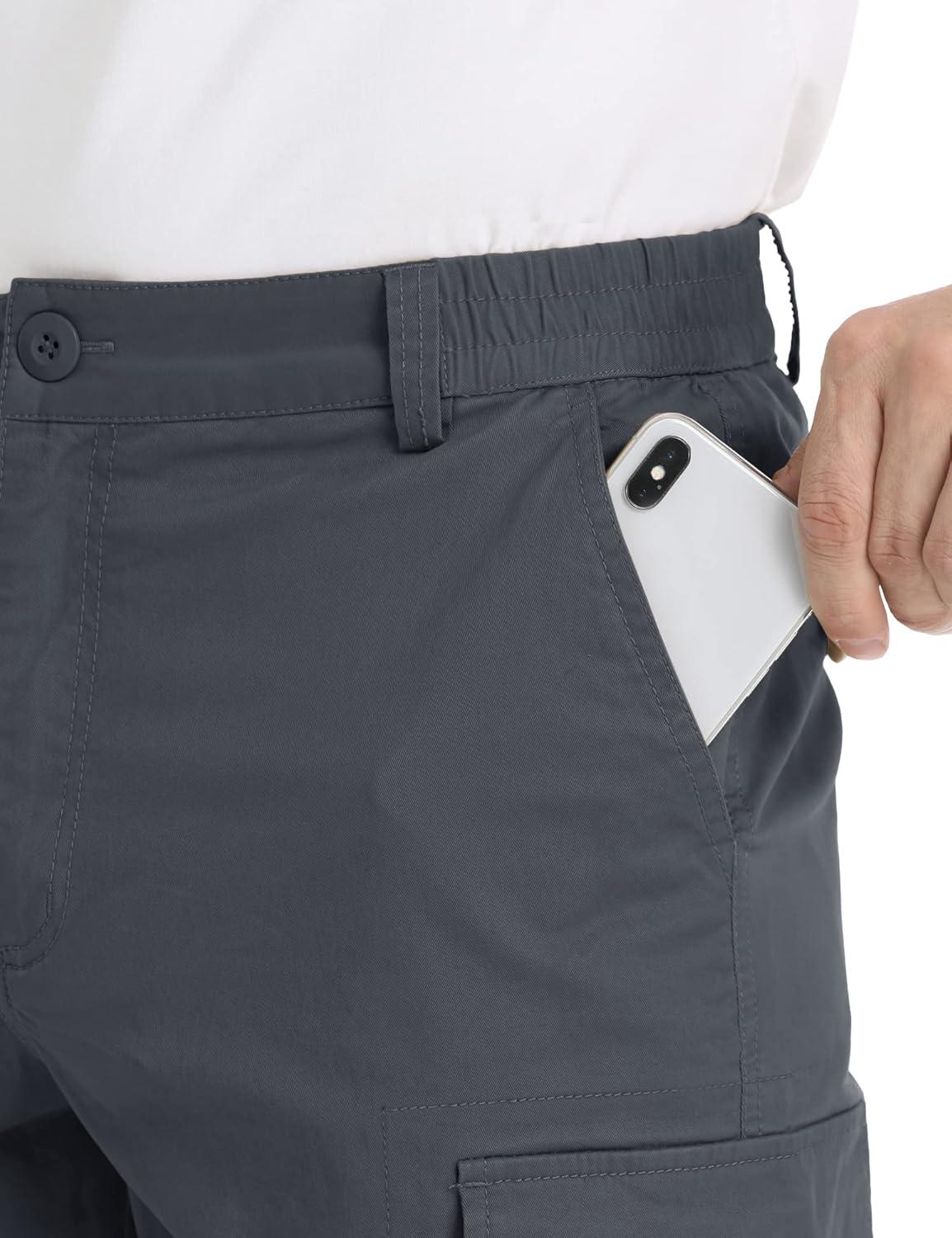 imageMAGCOMSEN Mens Cargo Shorts with 6 Pockets Twill Elastic Above Knee Pants Casual Work ShortsDark Grey