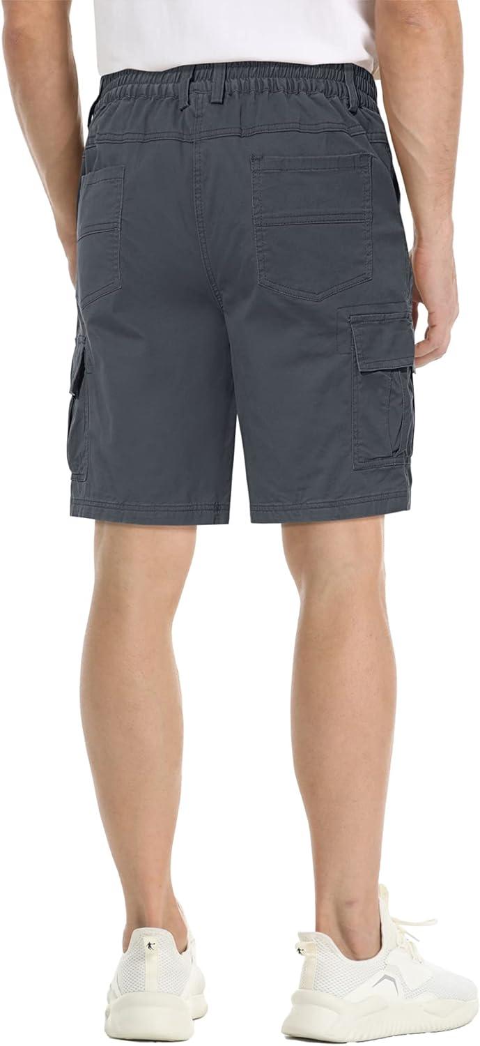 imageMAGCOMSEN Mens Cargo Shorts with 6 Pockets Twill Elastic Above Knee Pants Casual Work ShortsDark Grey