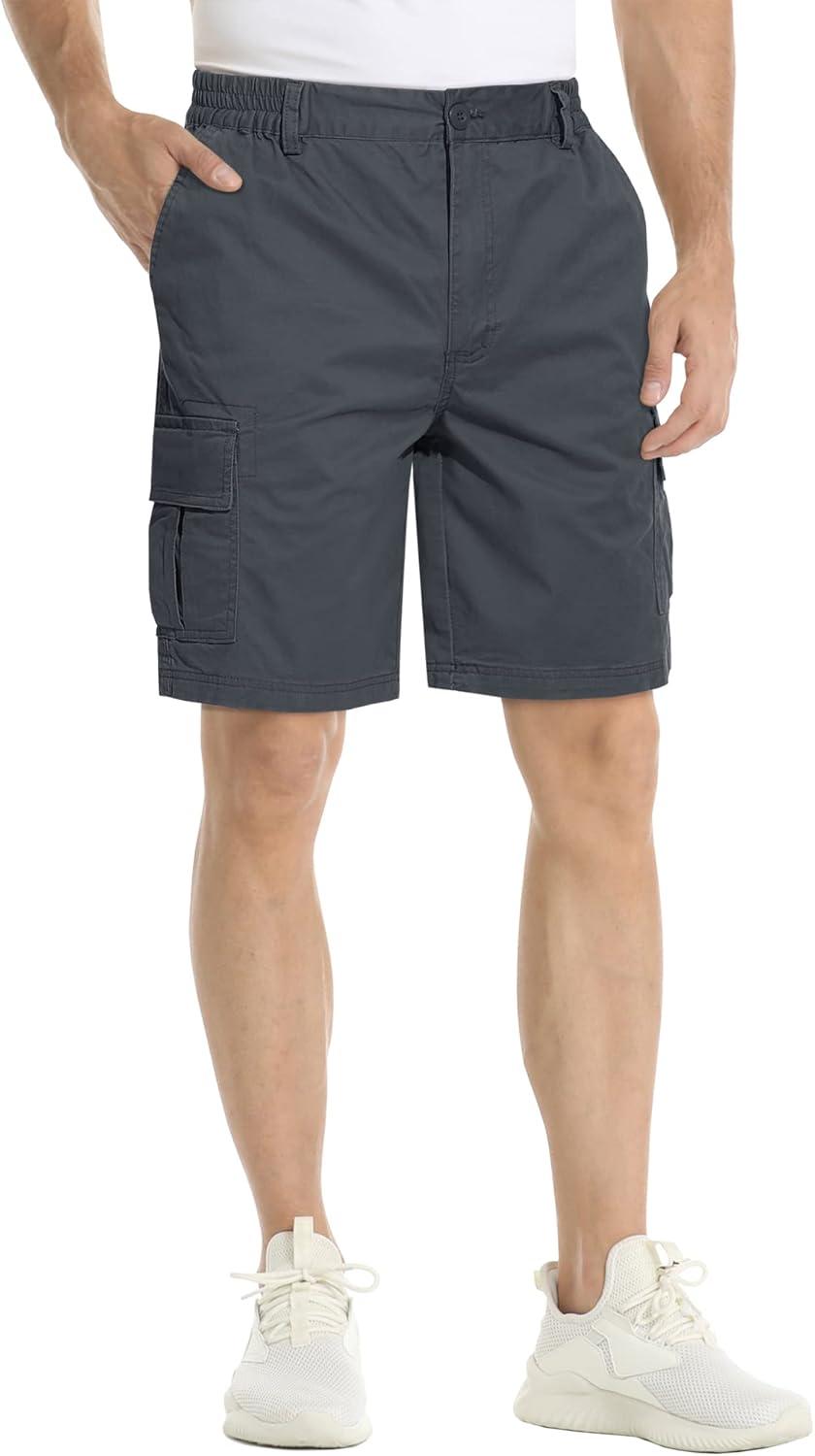 imageMAGCOMSEN Mens Cargo Shorts with 6 Pockets Twill Elastic Above Knee Pants Casual Work ShortsDark Grey