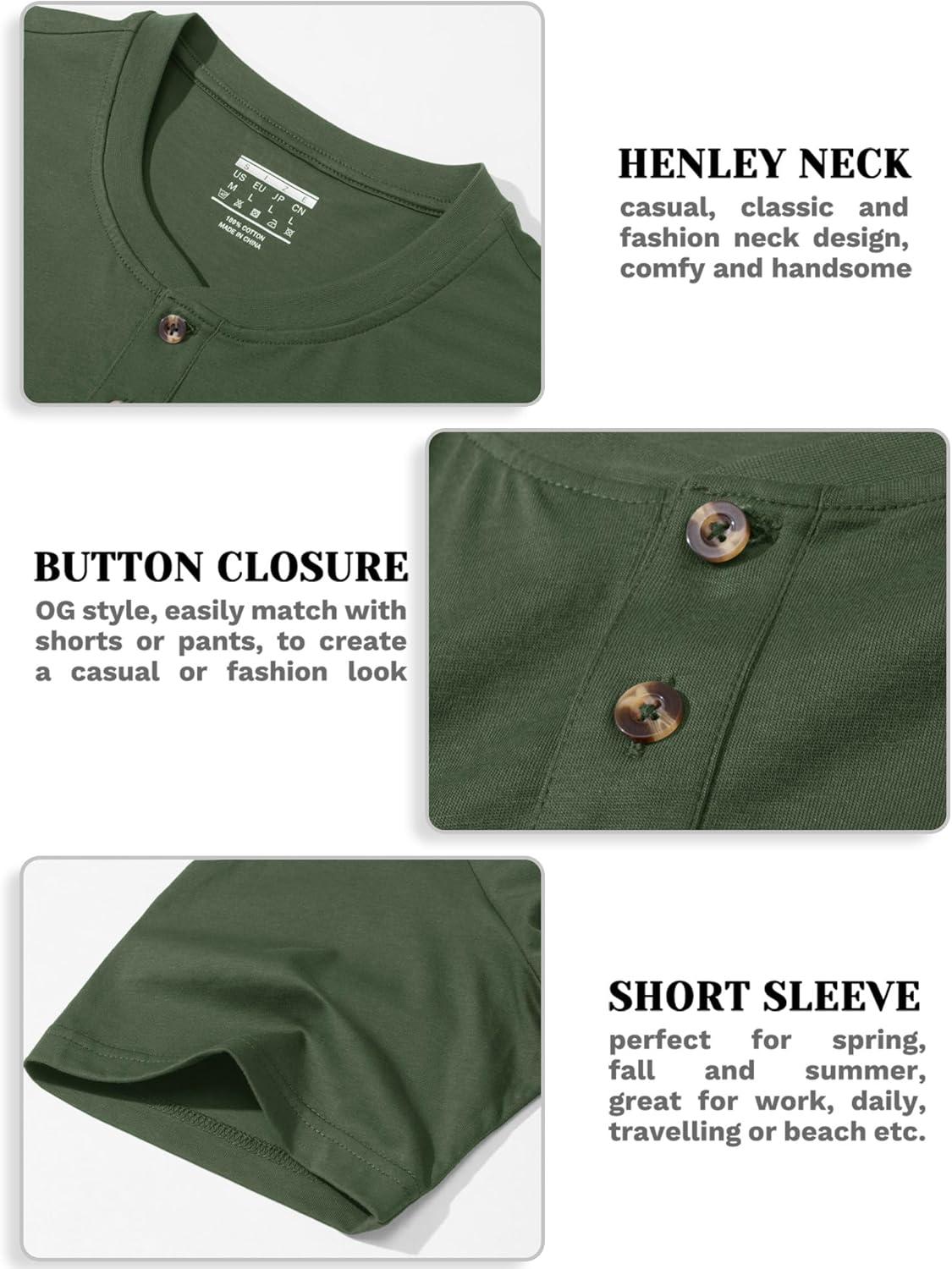 imageMAGCOMSEN Mens Henley Short Sleeve Shirt Cotton Lightweight 3 Button Tops Vintage Casual Summer Shirt Soft FashionArmy Greencotton