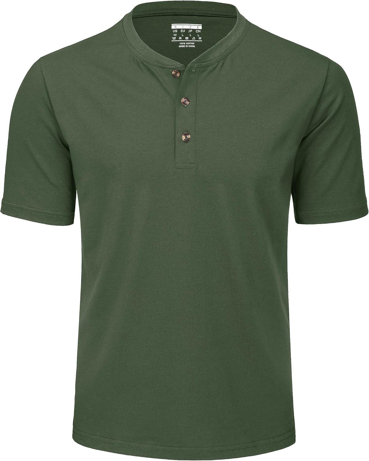 imageMAGCOMSEN Mens Henley Short Sleeve Shirt Cotton Lightweight 3 Button Tops Vintage Casual Summer Shirt Soft FashionArmy Greencotton