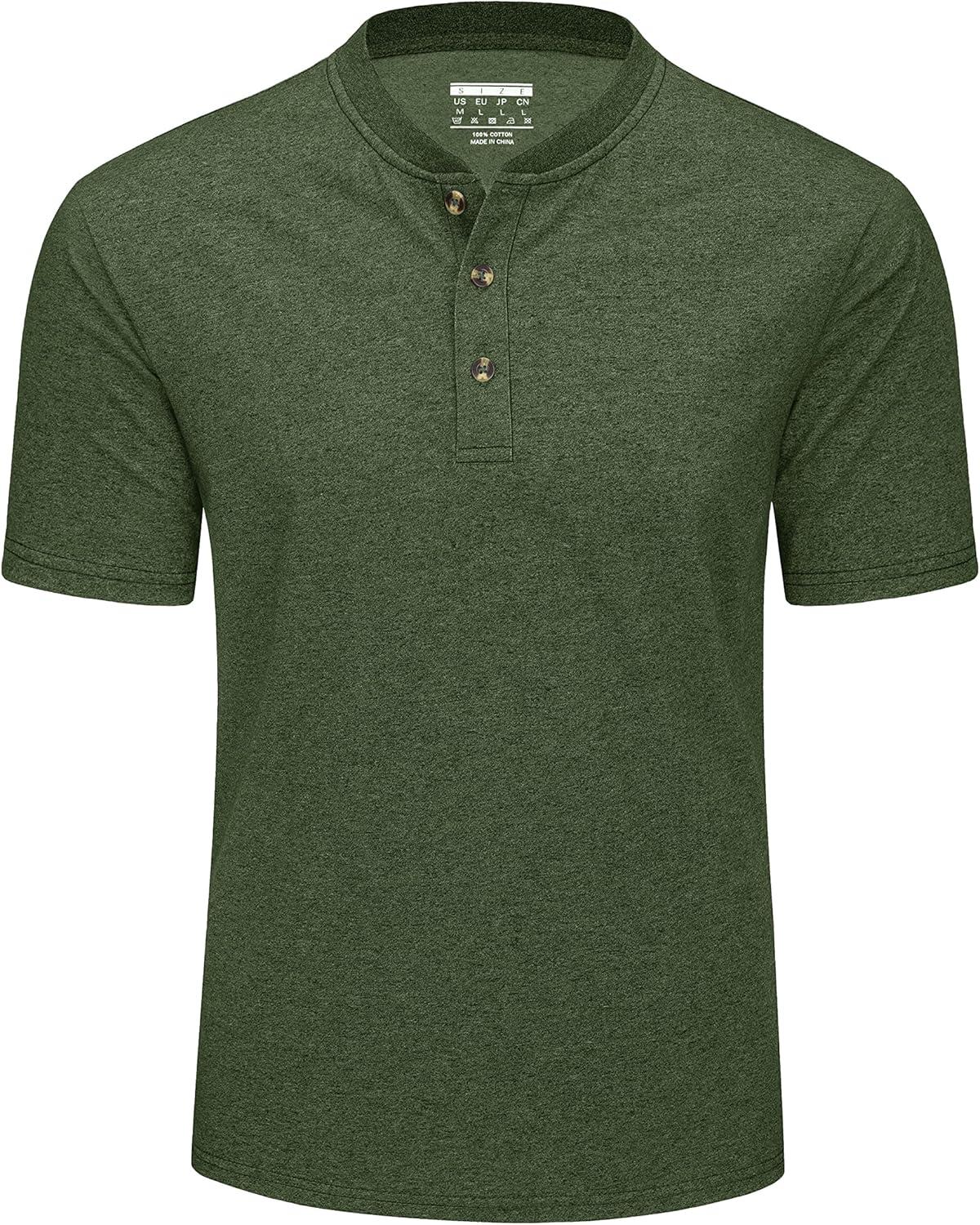 imageMAGCOMSEN Mens Henley Short Sleeve Shirt Cotton Lightweight 3 Button Tops Vintage Casual Summer Shirt Soft FashionArmy Greencotton Blend