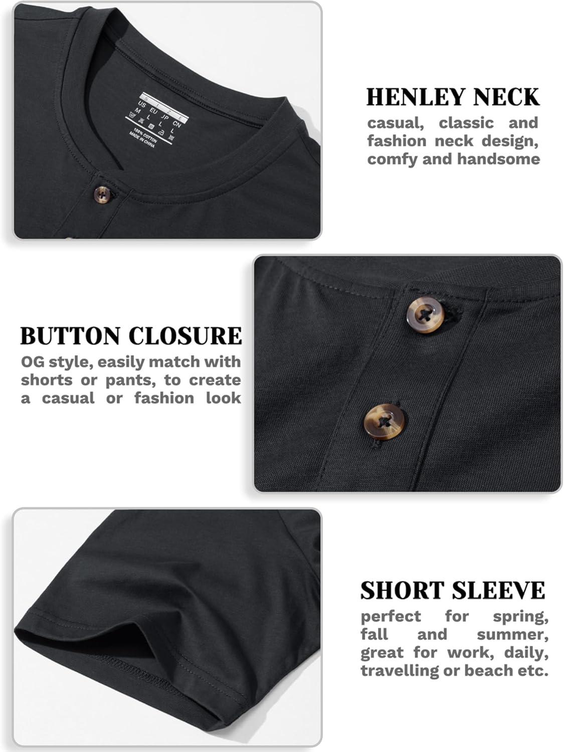 imageMAGCOMSEN Mens Henley Short Sleeve Shirt Cotton Lightweight 3 Button Tops Vintage Casual Summer Shirt Soft FashionBlackcotton