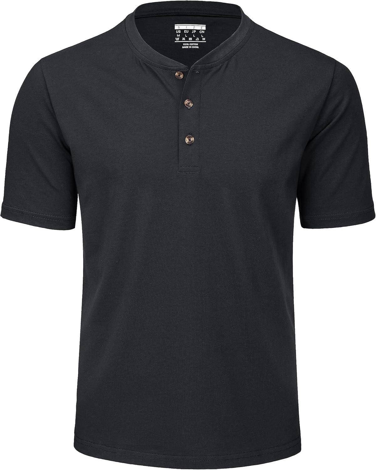 imageMAGCOMSEN Mens Henley Short Sleeve Shirt Cotton Lightweight 3 Button Tops Vintage Casual Summer Shirt Soft FashionBlackcotton