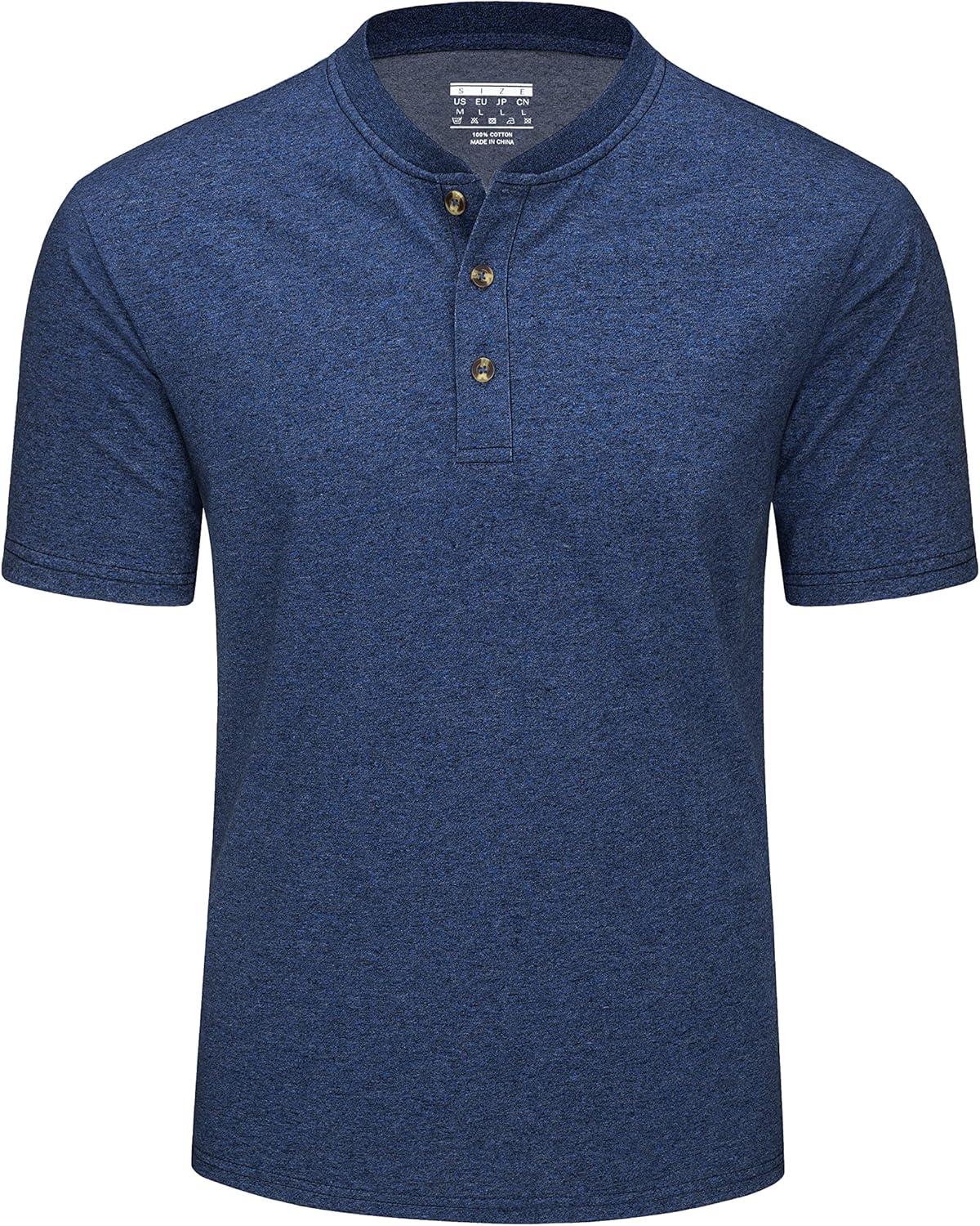 imageMAGCOMSEN Mens Henley Short Sleeve Shirt Cotton Lightweight 3 Button Tops Vintage Casual Summer Shirt Soft FashionDark Bluecotton Blend