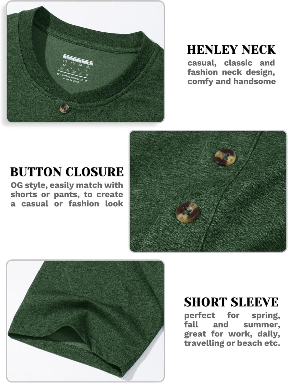 imageMAGCOMSEN Mens Henley Short Sleeve Shirt Cotton Lightweight 3 Button Tops Vintage Casual Summer Shirt Soft FashionDark Greencotton Blend