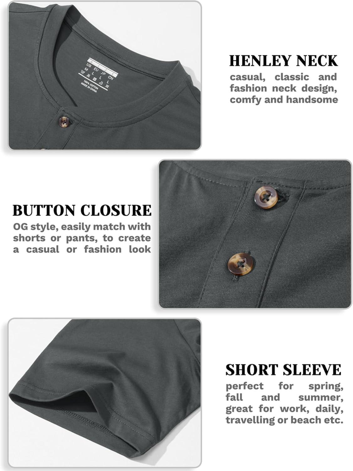 imageMAGCOMSEN Mens Henley Short Sleeve Shirt Cotton Lightweight 3 Button Tops Vintage Casual Summer Shirt Soft FashionDark Greycotton