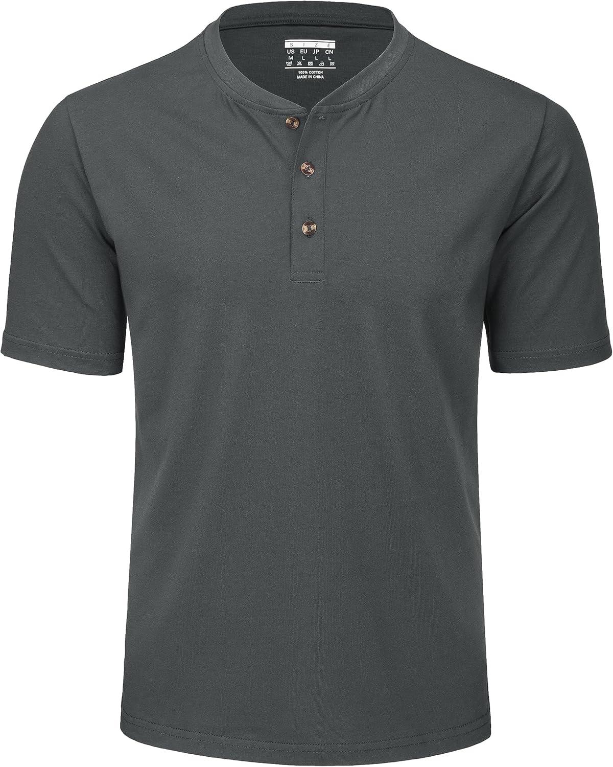 imageMAGCOMSEN Mens Henley Short Sleeve Shirt Cotton Lightweight 3 Button Tops Vintage Casual Summer Shirt Soft FashionDark Greycotton