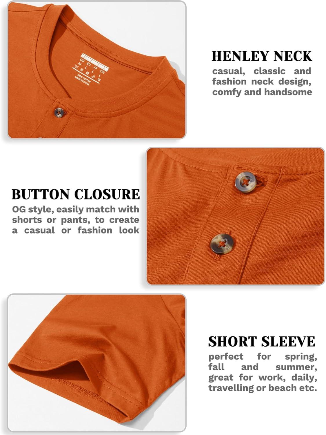 imageMAGCOMSEN Mens Henley Short Sleeve Shirt Cotton Lightweight 3 Button Tops Vintage Casual Summer Shirt Soft FashionDark Orangecotton