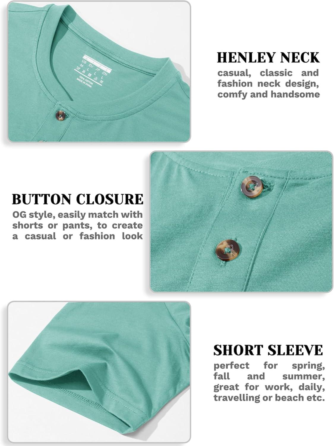 imageMAGCOMSEN Mens Henley Short Sleeve Shirt Cotton Lightweight 3 Button Tops Vintage Casual Summer Shirt Soft FashionGrey Greencotton