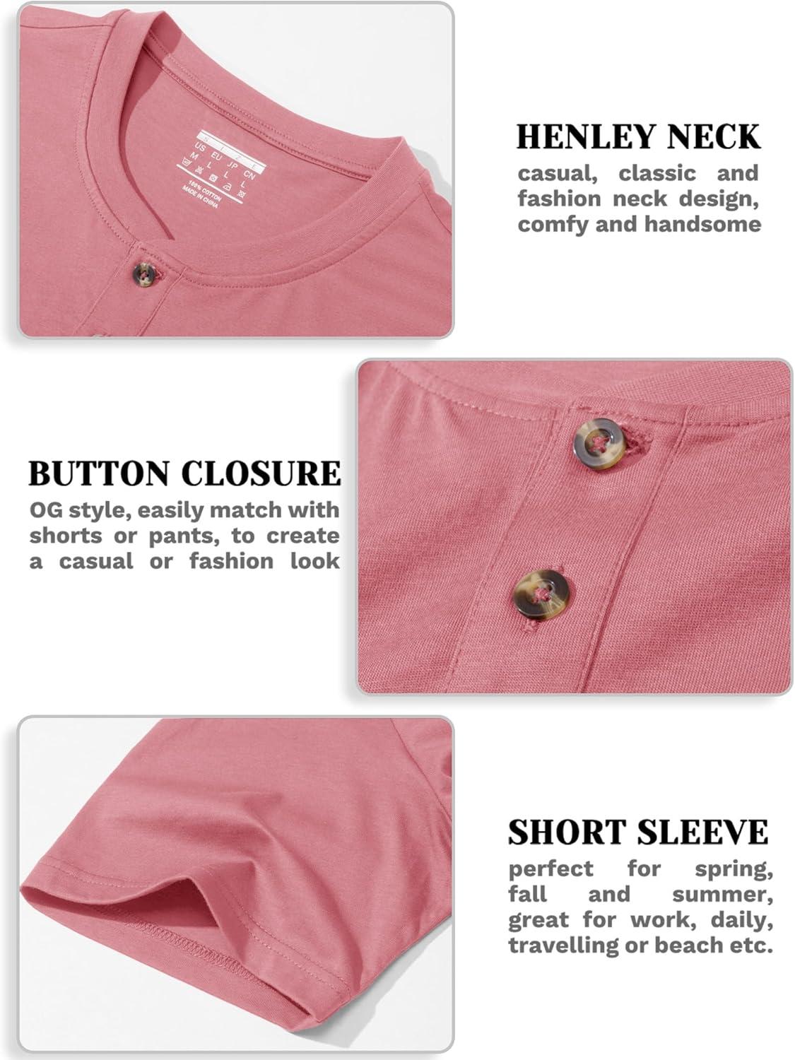 imageMAGCOMSEN Mens Henley Short Sleeve Shirt Cotton Lightweight 3 Button Tops Vintage Casual Summer Shirt Soft FashionGrey Pinkcotton