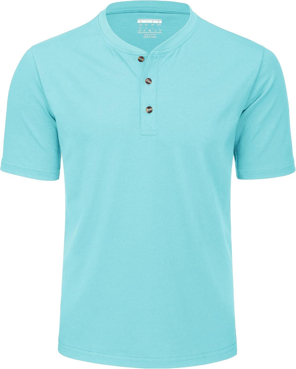 imageMAGCOMSEN Mens Henley Short Sleeve Shirt Cotton Lightweight 3 Button Tops Vintage Casual Summer Shirt Soft FashionLake Bluecotton