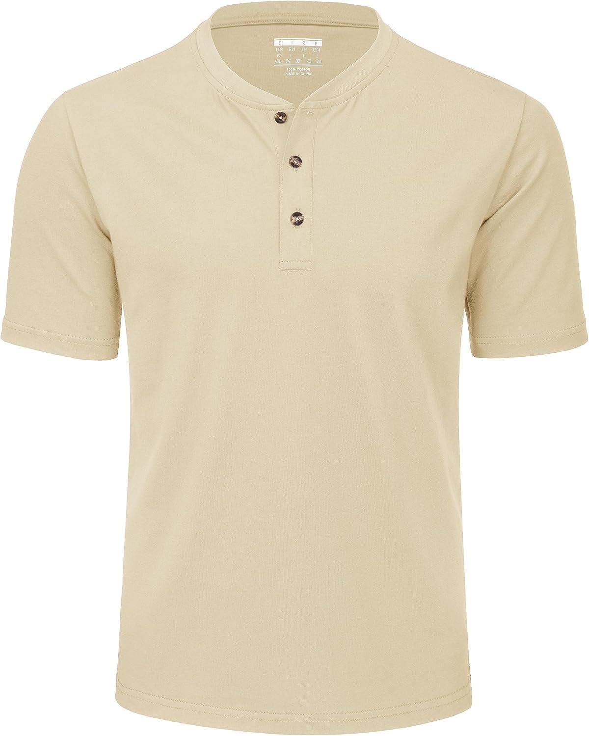 imageMAGCOMSEN Mens Henley Short Sleeve Shirt Cotton Lightweight 3 Button Tops Vintage Casual Summer Shirt Soft FashionLight Apricotcotton