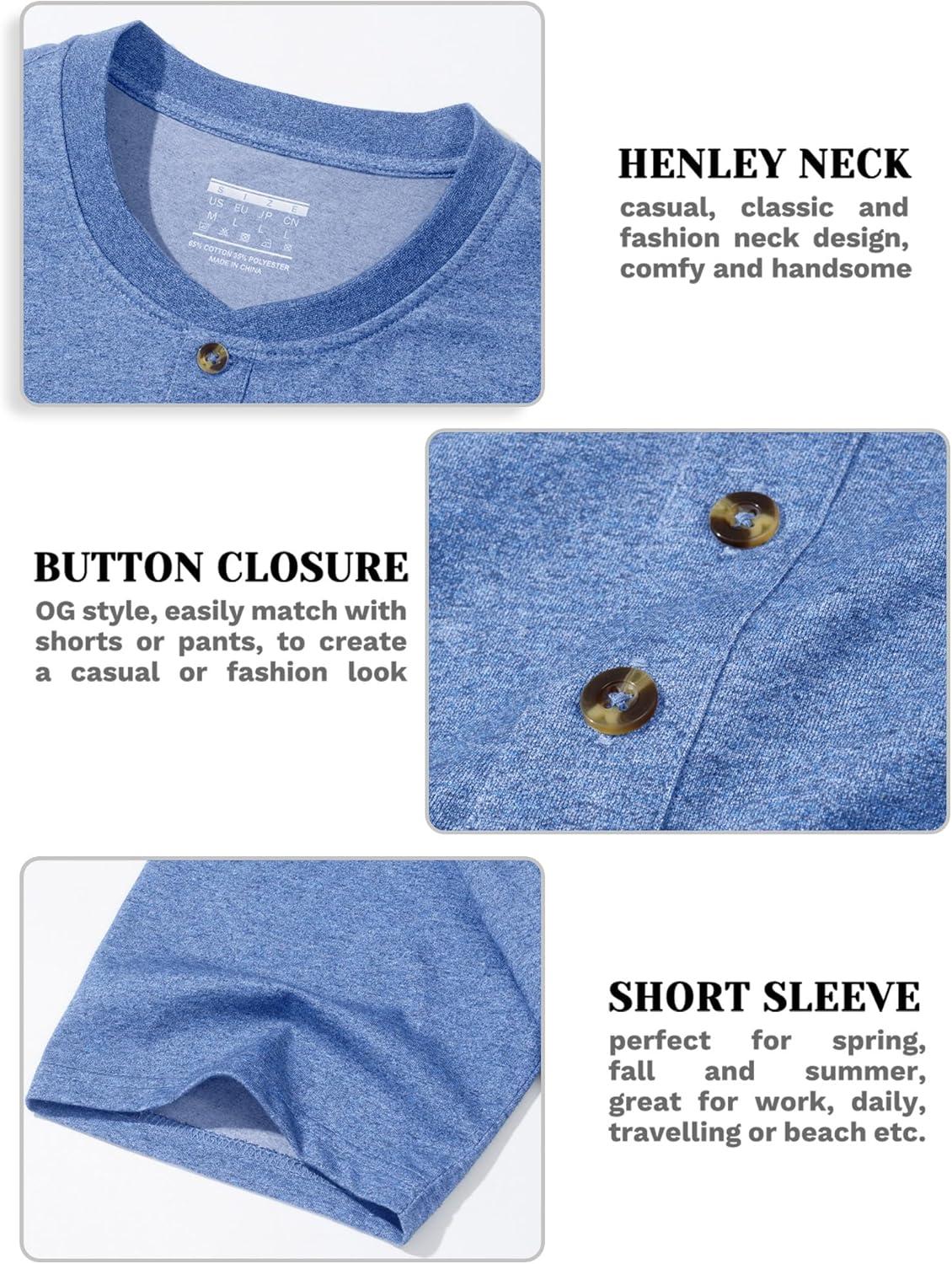 imageMAGCOMSEN Mens Henley Short Sleeve Shirt Cotton Lightweight 3 Button Tops Vintage Casual Summer Shirt Soft FashionLight Bluecotton Blend