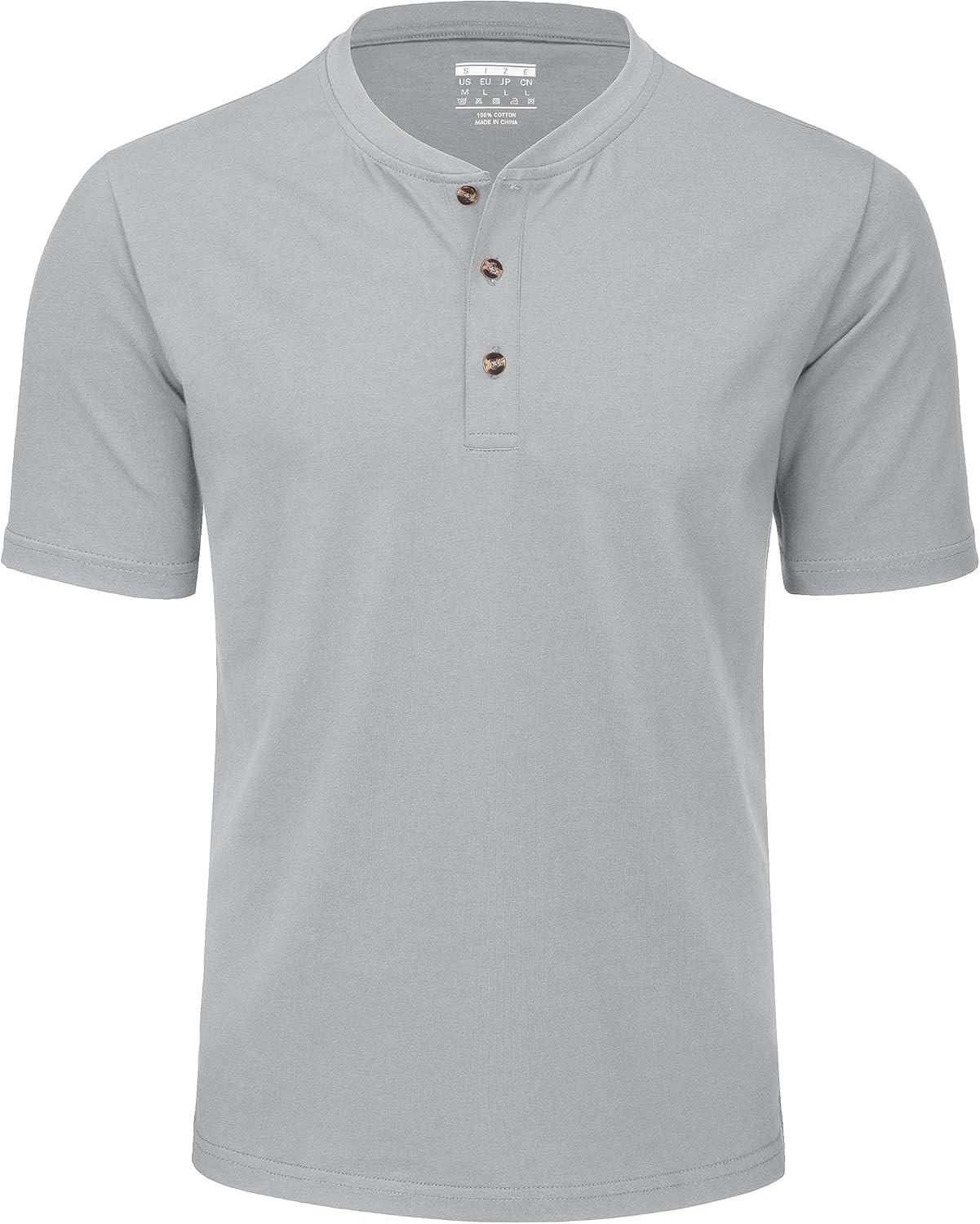 imageMAGCOMSEN Mens Henley Short Sleeve Shirt Cotton Lightweight 3 Button Tops Vintage Casual Summer Shirt Soft FashionLight Greycotton