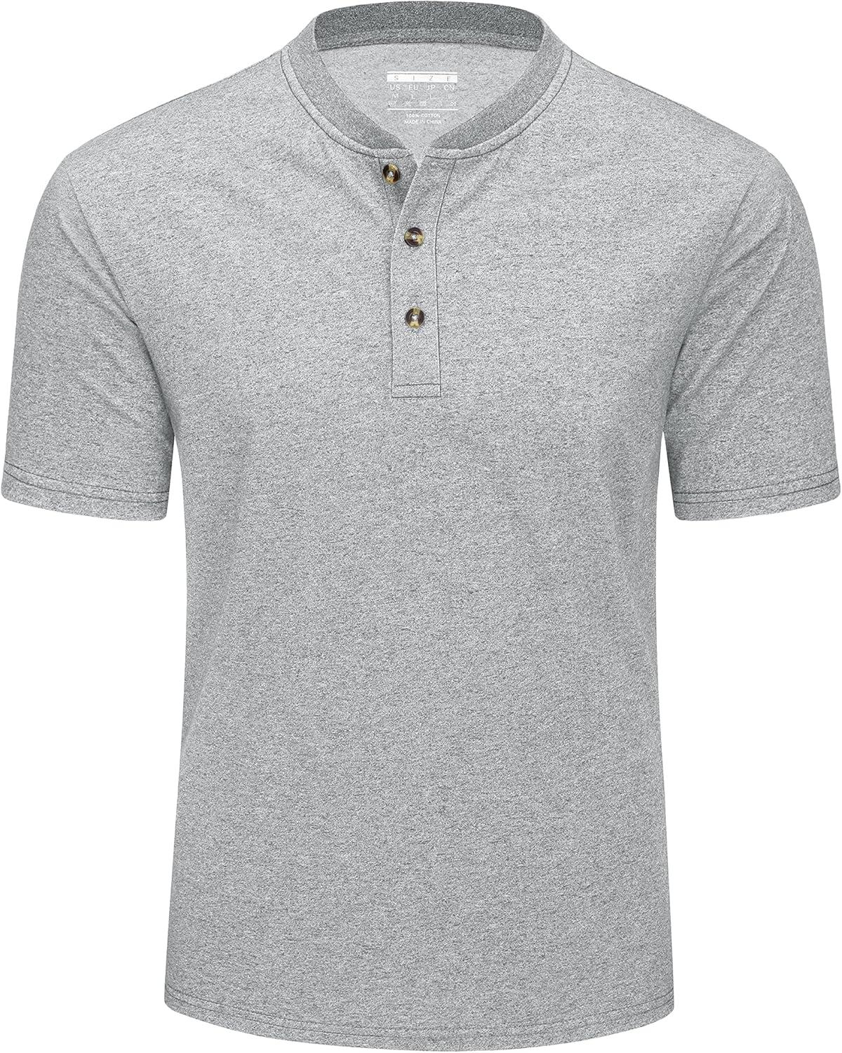 imageMAGCOMSEN Mens Henley Short Sleeve Shirt Cotton Lightweight 3 Button Tops Vintage Casual Summer Shirt Soft FashionLight Greycotton Blend