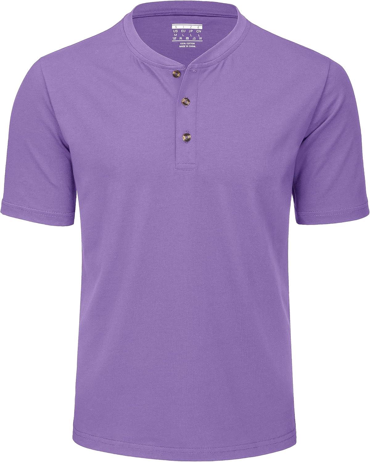 imageMAGCOMSEN Mens Henley Short Sleeve Shirt Cotton Lightweight 3 Button Tops Vintage Casual Summer Shirt Soft FashionLight Purplecotton