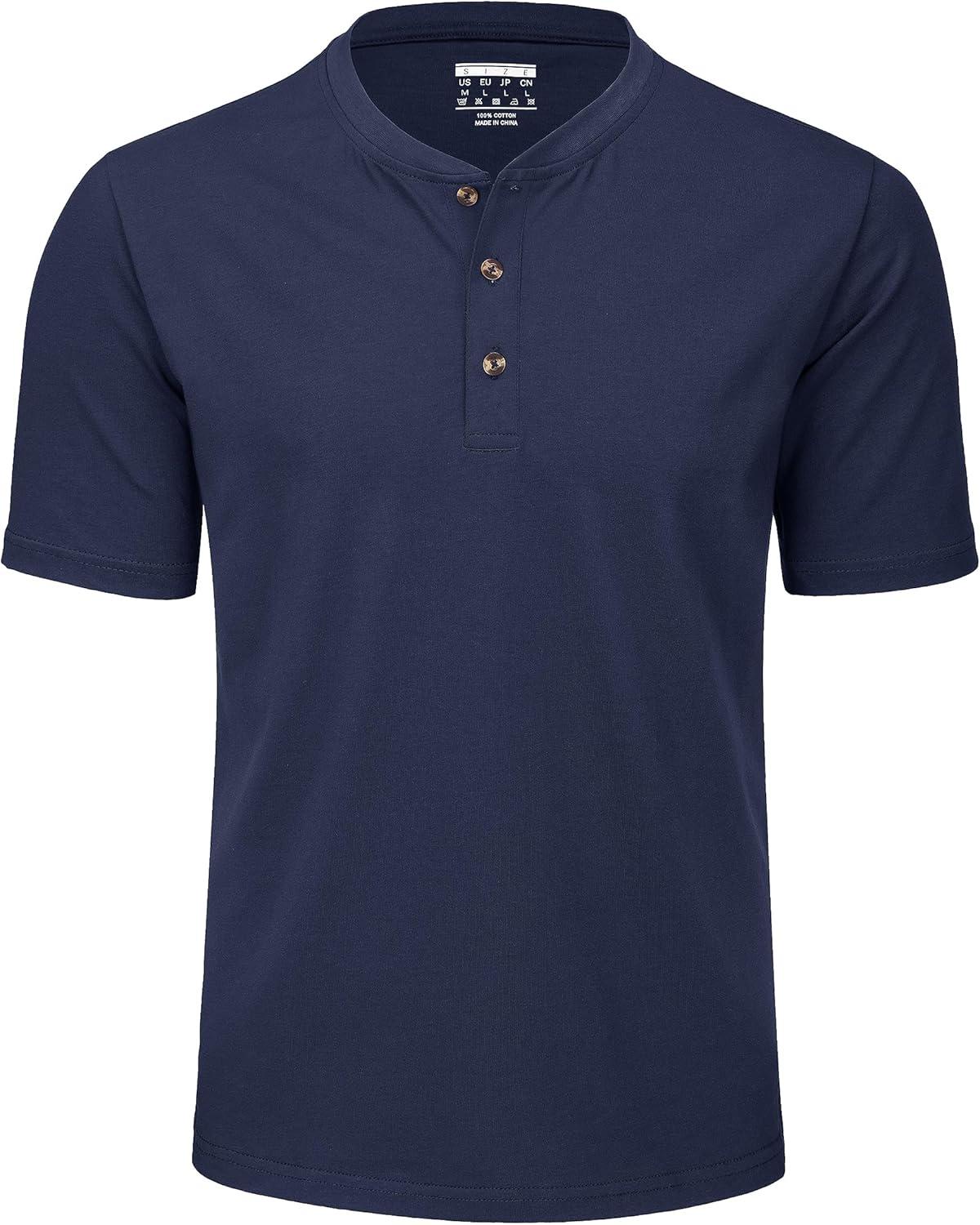 imageMAGCOMSEN Mens Henley Short Sleeve Shirt Cotton Lightweight 3 Button Tops Vintage Casual Summer Shirt Soft FashionNavycotton