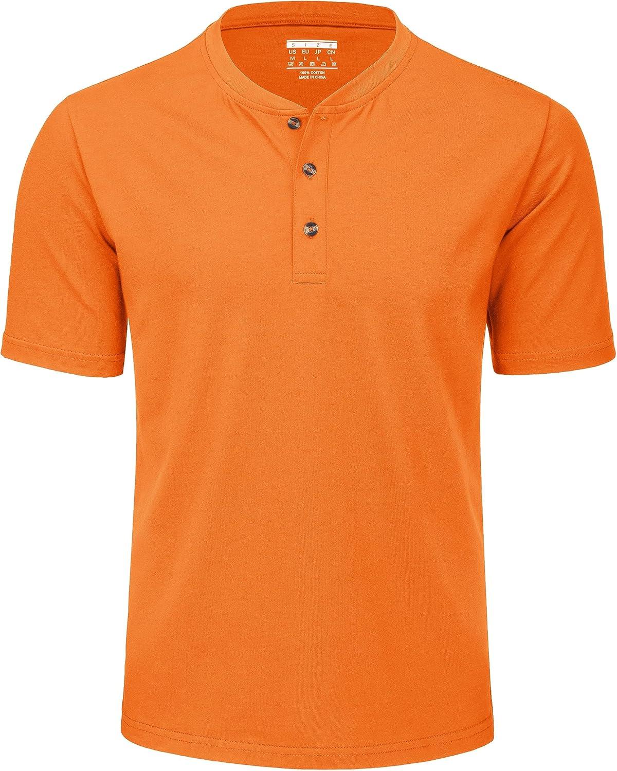 imageMAGCOMSEN Mens Henley Short Sleeve Shirt Cotton Lightweight 3 Button Tops Vintage Casual Summer Shirt Soft FashionOrangecotton
