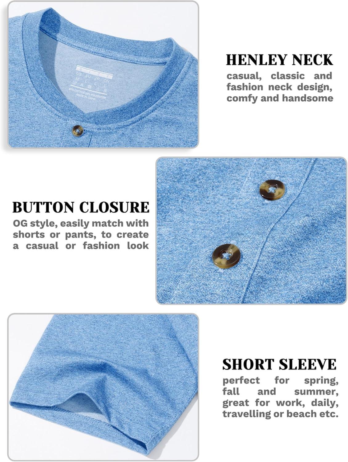imageMAGCOMSEN Mens Henley Short Sleeve Shirt Cotton Lightweight 3 Button Tops Vintage Casual Summer Shirt Soft FashionSky Bluecotton Blend