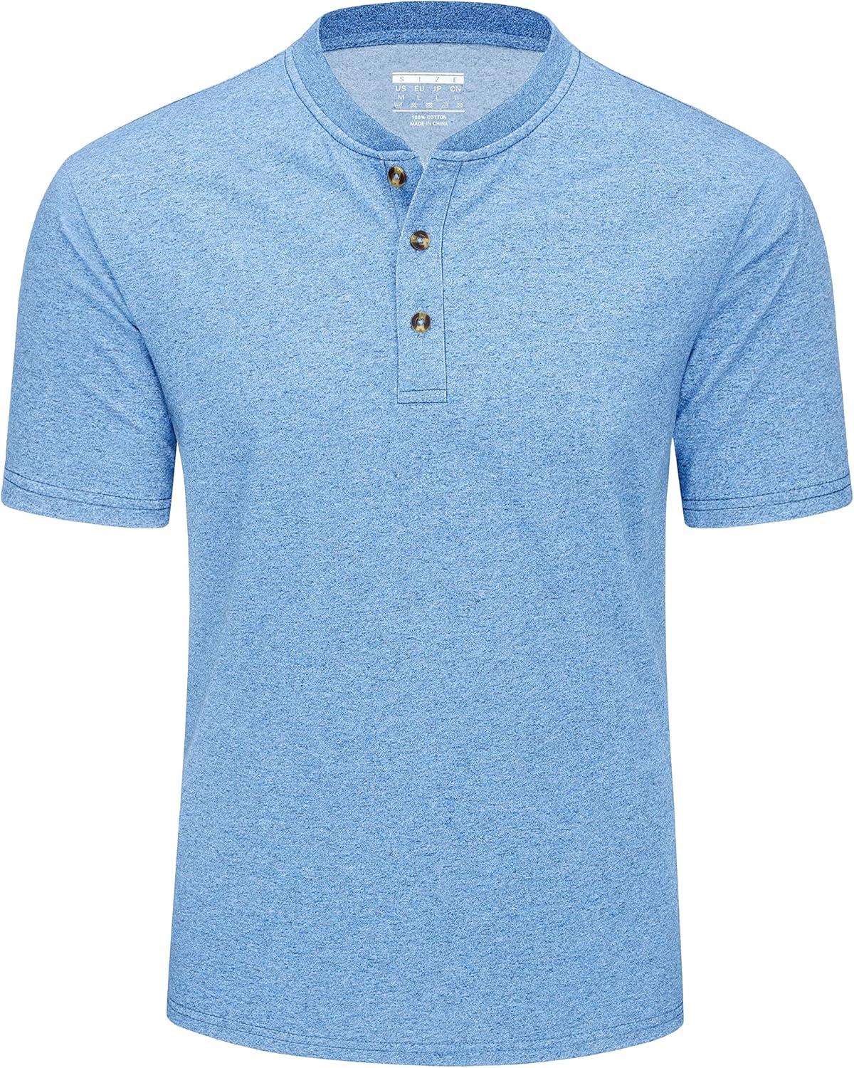 imageMAGCOMSEN Mens Henley Short Sleeve Shirt Cotton Lightweight 3 Button Tops Vintage Casual Summer Shirt Soft FashionSky Bluecotton Blend