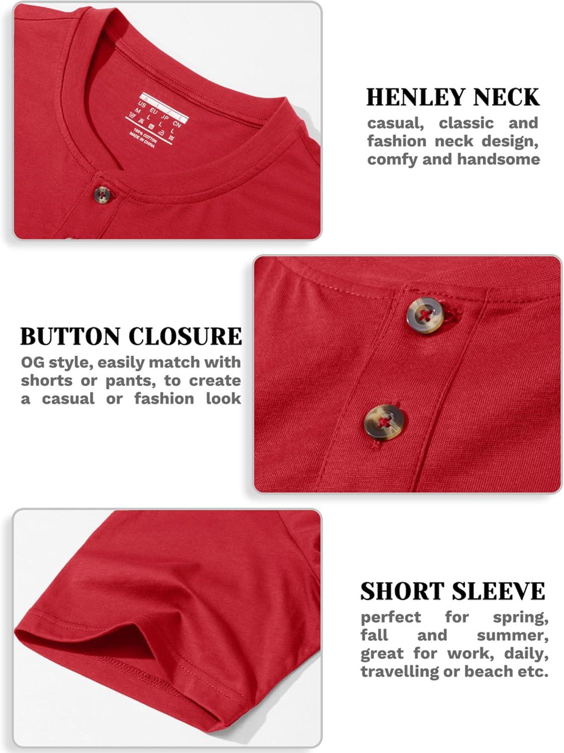imageMAGCOMSEN Mens Henley Short Sleeve Shirt Cotton Lightweight 3 Button Tops Vintage Casual Summer Shirt Soft FashionTomatocotton