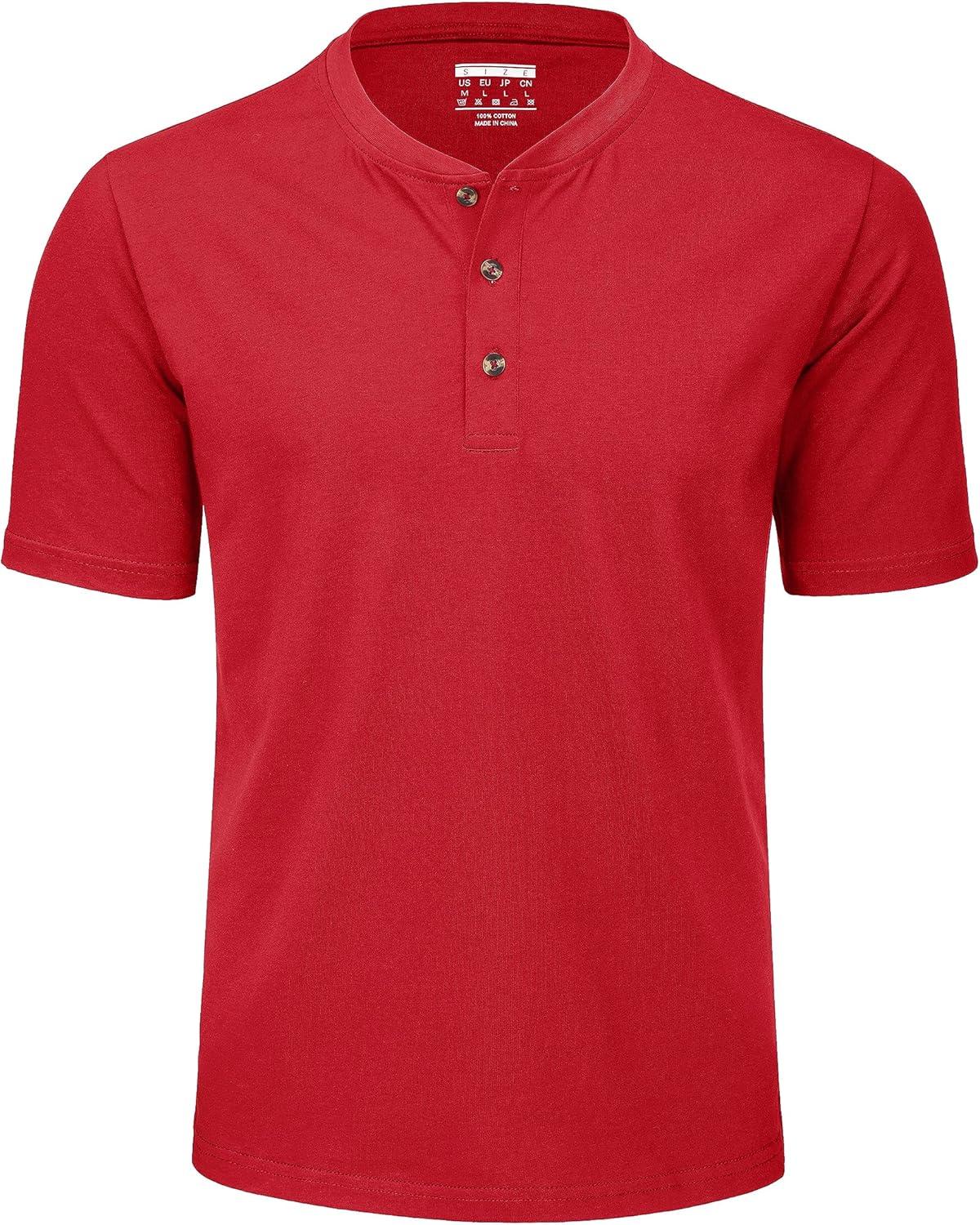 imageMAGCOMSEN Mens Henley Short Sleeve Shirt Cotton Lightweight 3 Button Tops Vintage Casual Summer Shirt Soft FashionTomatocotton
