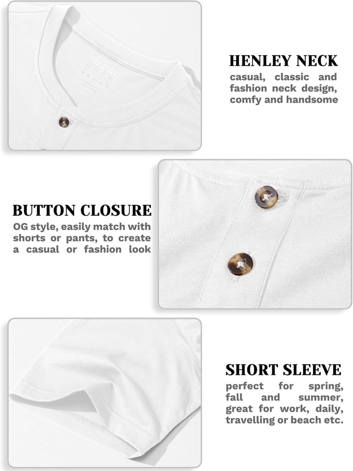 imageMAGCOMSEN Mens Henley Short Sleeve Shirt Cotton Lightweight 3 Button Tops Vintage Casual Summer Shirt Soft FashionWhitecotton