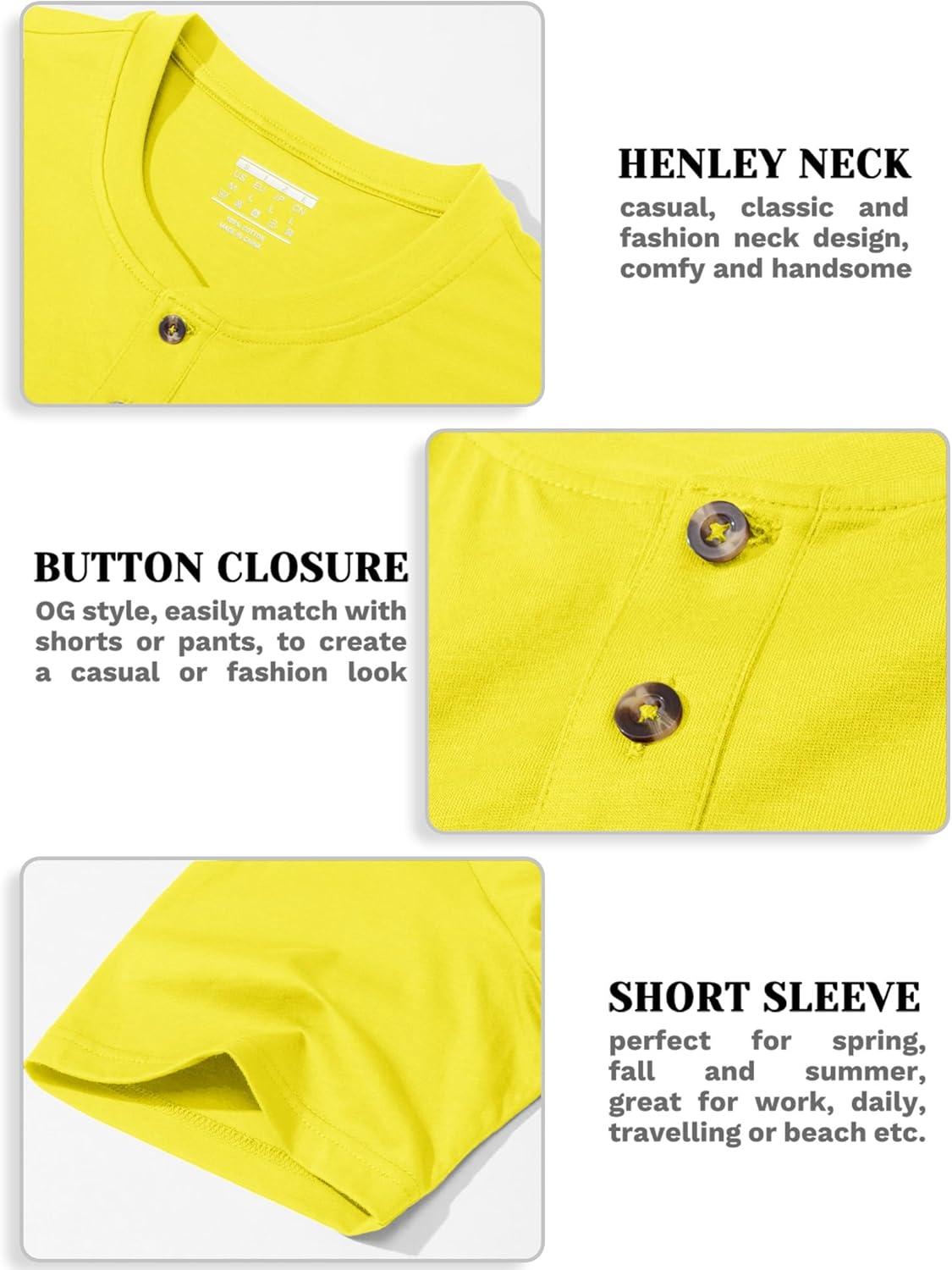 imageMAGCOMSEN Mens Henley Short Sleeve Shirt Cotton Lightweight 3 Button Tops Vintage Casual Summer Shirt Soft FashionYellowcotton