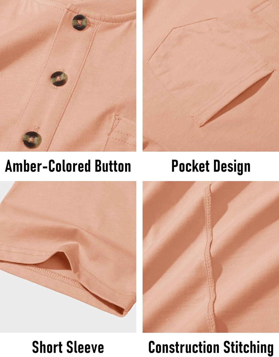 imageMAGCOMSEN Mens Henley Short Sleeve Shirt Cotton Lightweight Tee Shirts Casual Summer Basic Tees with PocketApricot