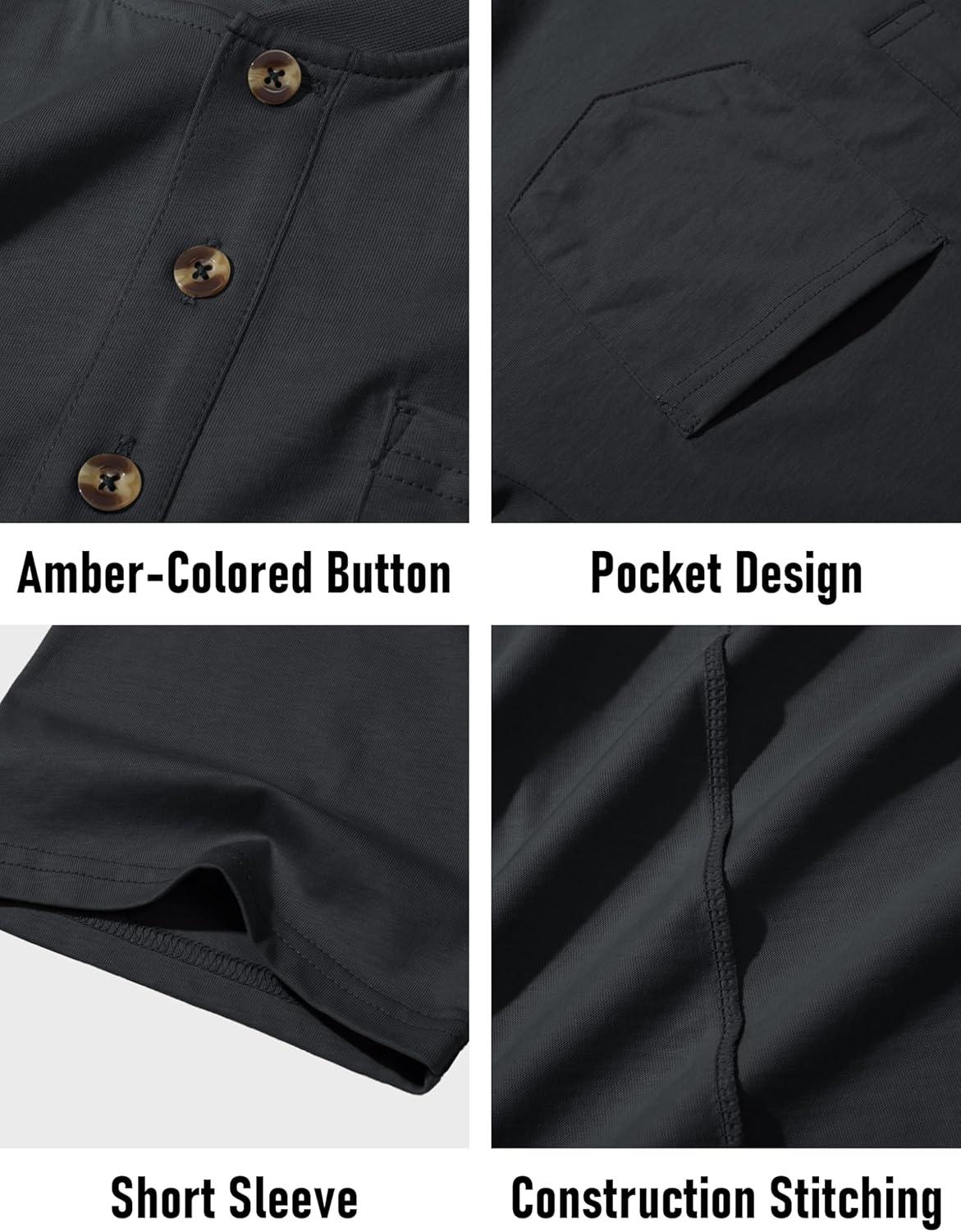 imageMAGCOMSEN Mens Henley Short Sleeve Shirt Cotton Lightweight Tee Shirts Casual Summer Basic Tees with PocketBlack