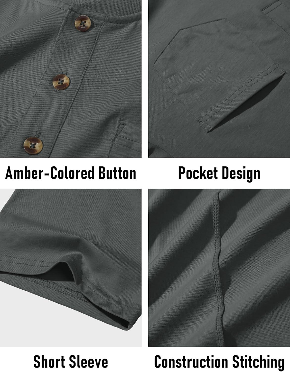 imageMAGCOMSEN Mens Henley Short Sleeve Shirt Cotton Lightweight Tee Shirts Casual Summer Basic Tees with PocketDark Grey