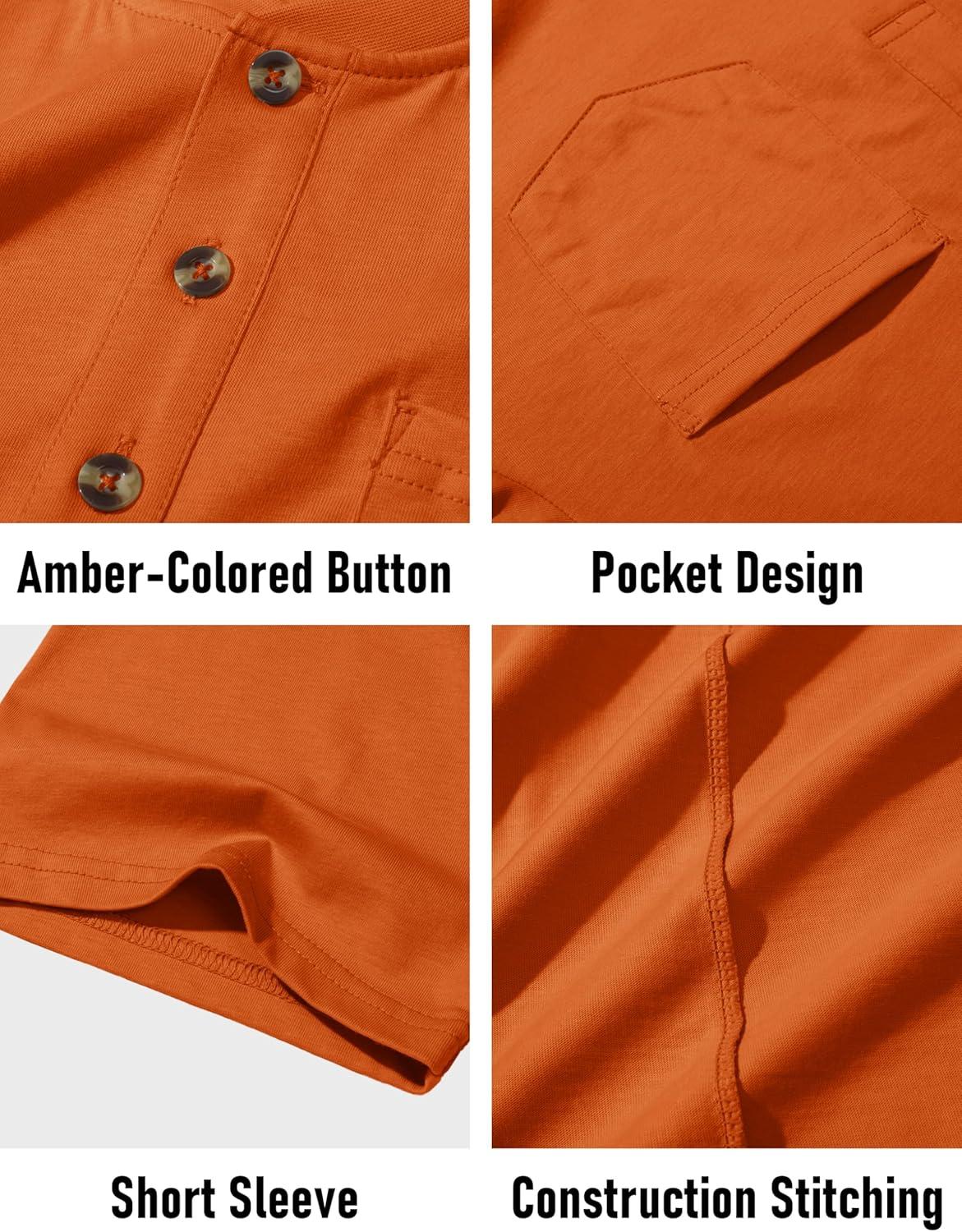 imageMAGCOMSEN Mens Henley Short Sleeve Shirt Cotton Lightweight Tee Shirts Casual Summer Basic Tees with PocketDark Orange