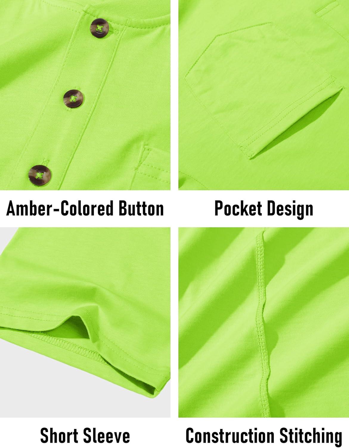 imageMAGCOMSEN Mens Henley Short Sleeve Shirt Cotton Lightweight Tee Shirts Casual Summer Basic Tees with PocketFl Green