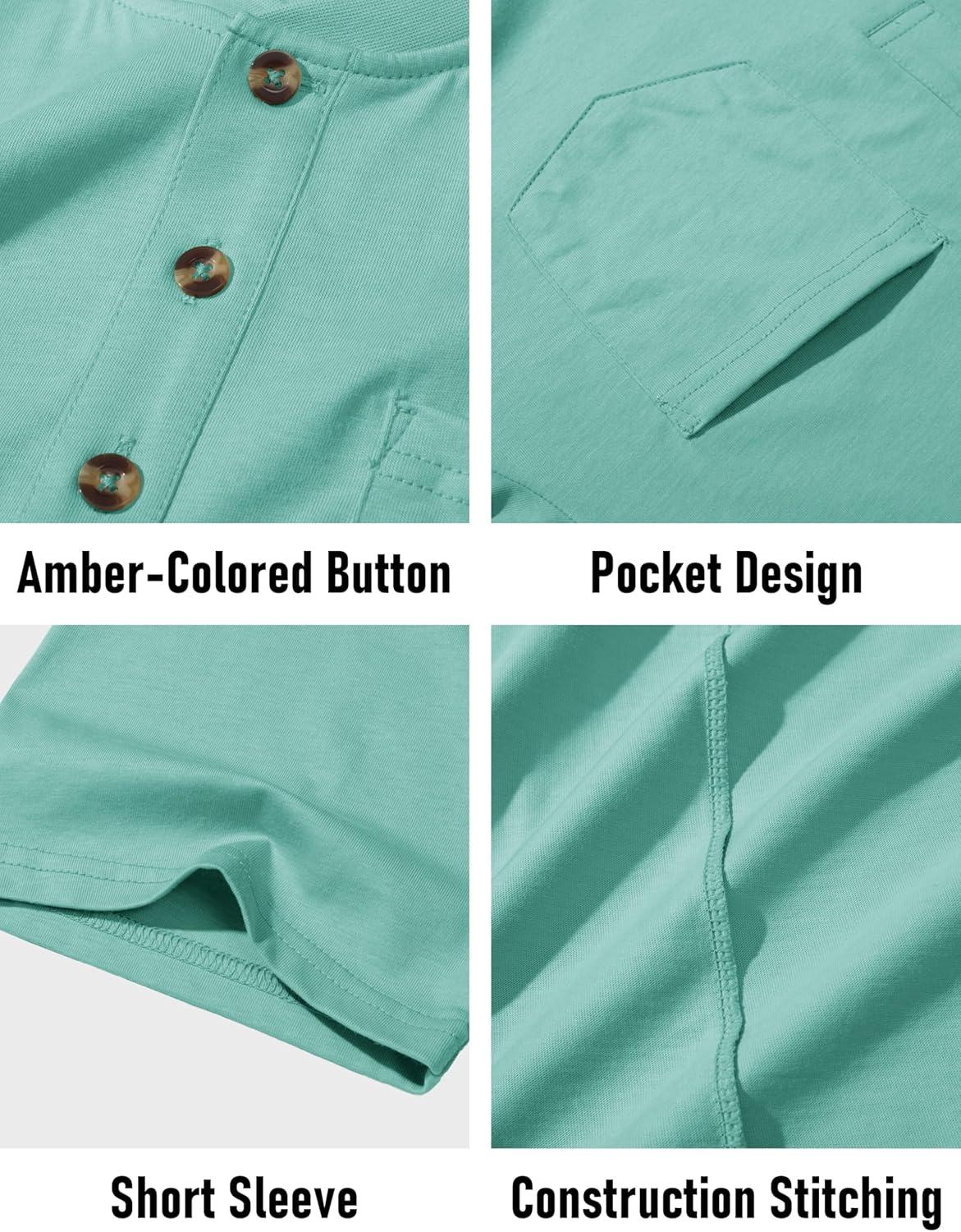 imageMAGCOMSEN Mens Henley Short Sleeve Shirt Cotton Lightweight Tee Shirts Casual Summer Basic Tees with PocketGrey Green