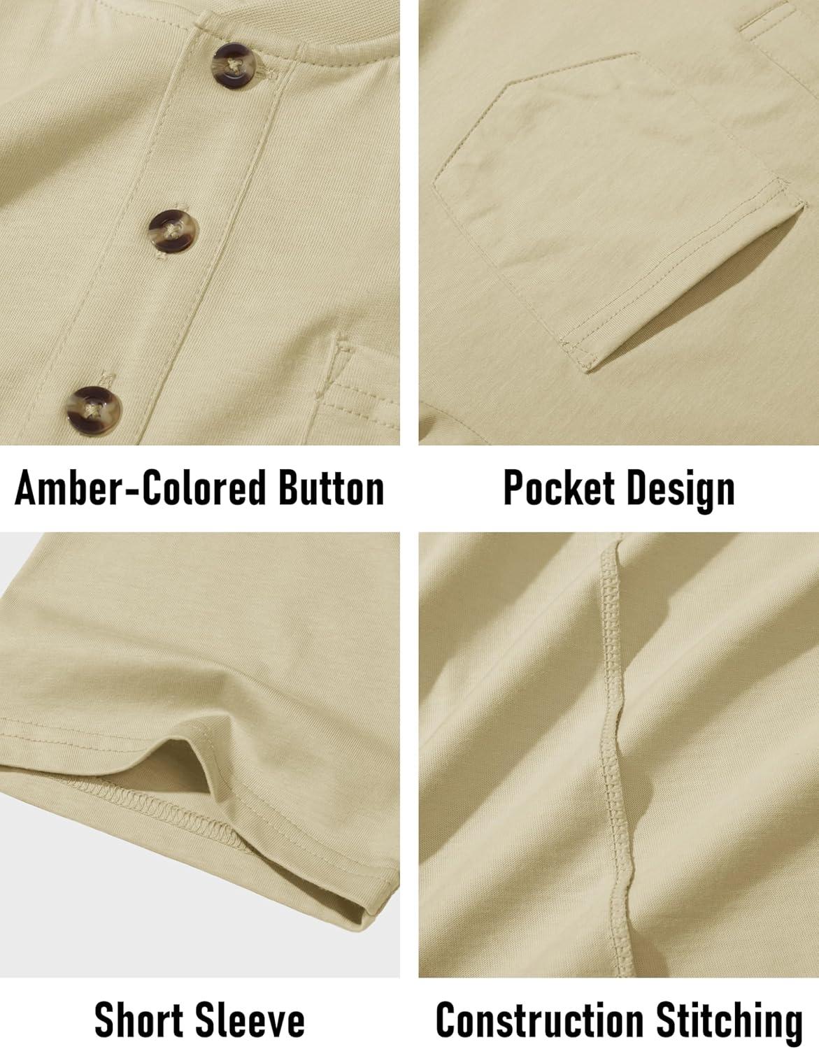 imageMAGCOMSEN Mens Henley Short Sleeve Shirt Cotton Lightweight Tee Shirts Casual Summer Basic Tees with PocketKhaki
