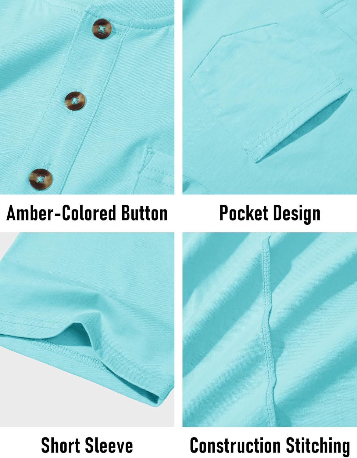 imageMAGCOMSEN Mens Henley Short Sleeve Shirt Cotton Lightweight Tee Shirts Casual Summer Basic Tees with PocketLakeblue