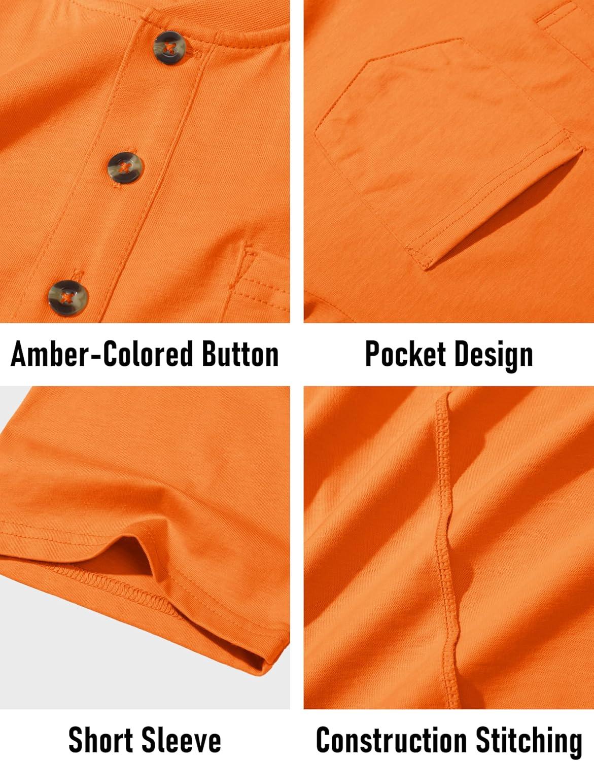 imageMAGCOMSEN Mens Henley Short Sleeve Shirt Cotton Lightweight Tee Shirts Casual Summer Basic Tees with PocketOrange