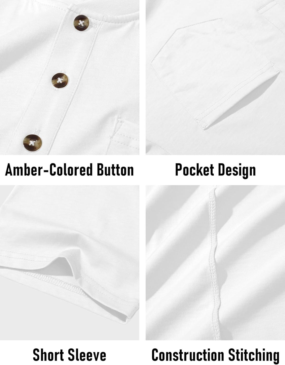 imageMAGCOMSEN Mens Henley Short Sleeve Shirt Cotton Lightweight Tee Shirts Casual Summer Basic Tees with PocketWhite