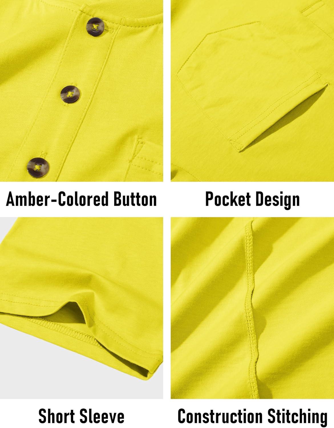 imageMAGCOMSEN Mens Henley Short Sleeve Shirt Cotton Lightweight Tee Shirts Casual Summer Basic Tees with PocketYellow