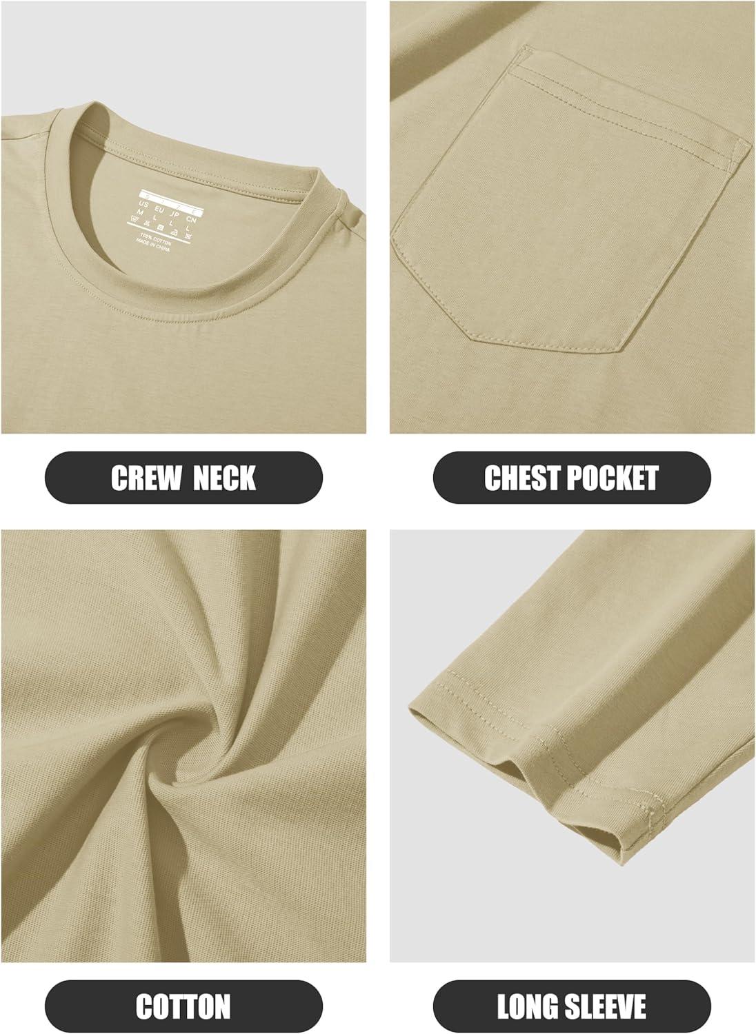imageMAGCOMSEN Mens Long Sleeve Shirt with Pocket Cotton Crew Neck Shirts Casual Lightweight TShirt08khaki