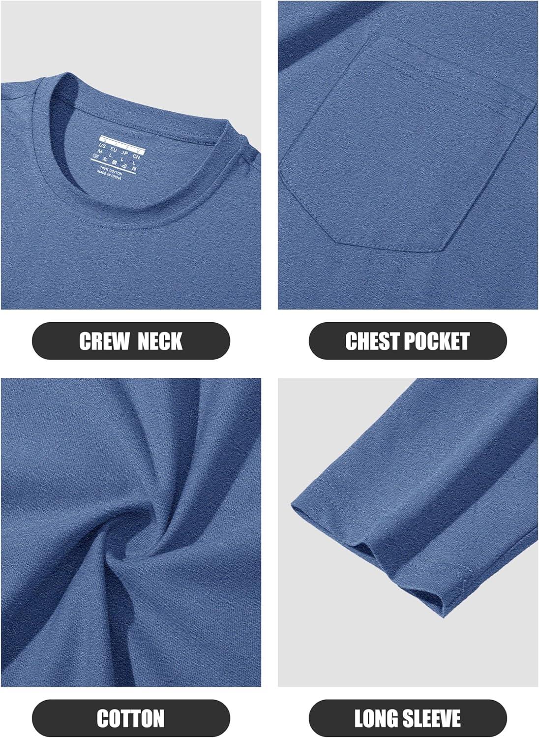 imageMAGCOMSEN Mens Long Sleeve Shirt with Pocket Cotton Crew Neck Shirts Casual Lightweight TShirt10grey Blue