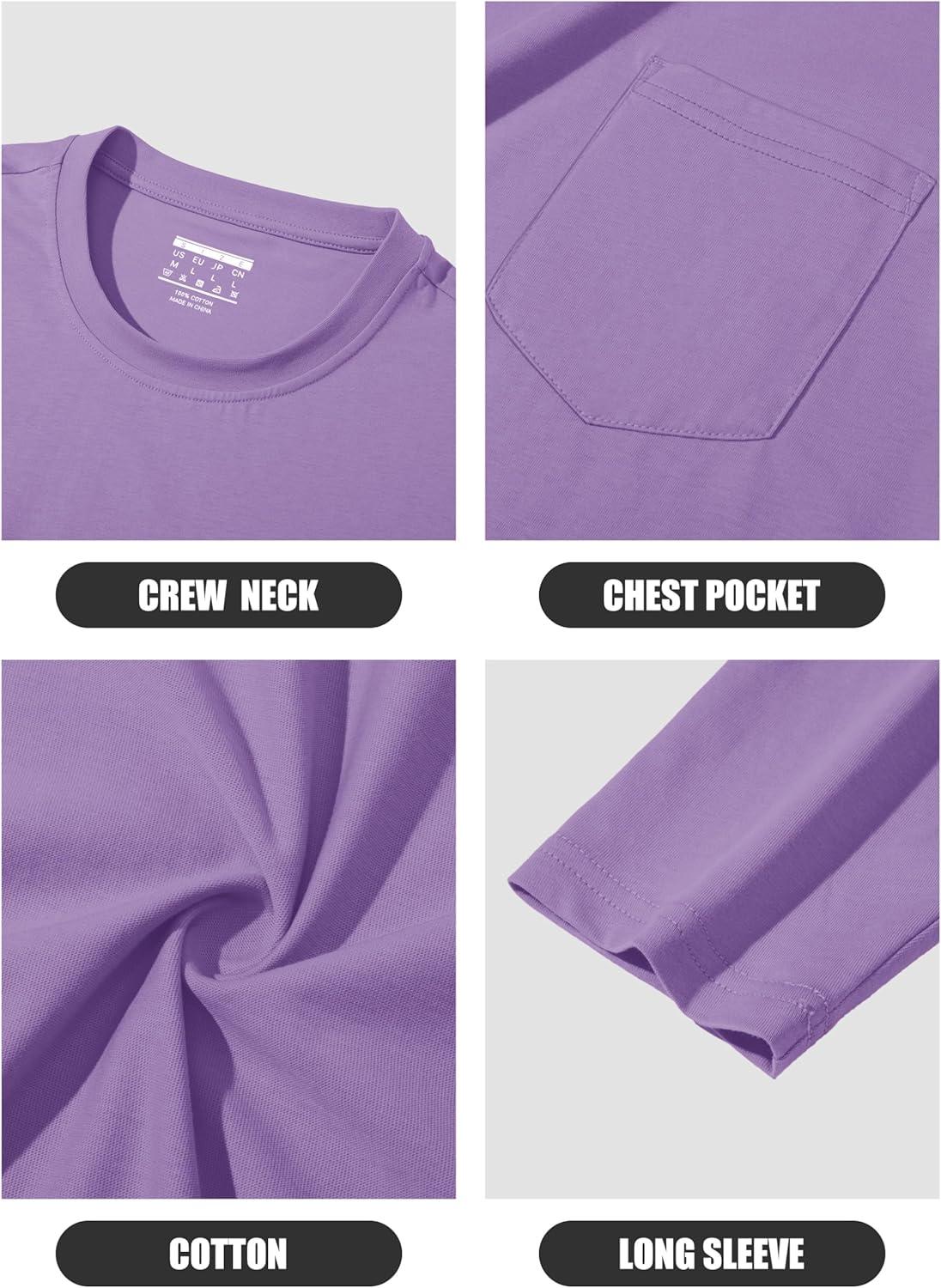imageMAGCOMSEN Mens Long Sleeve Shirt with Pocket Cotton Crew Neck Shirts Casual Lightweight TShirt12light Purple