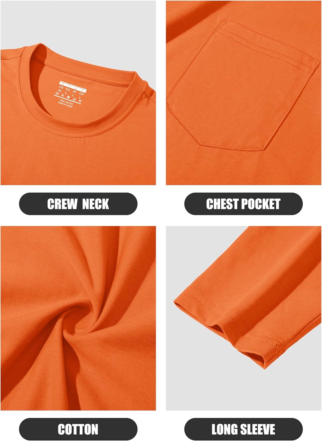 imageMAGCOMSEN Mens Long Sleeve Shirt with Pocket Cotton Crew Neck Shirts Casual Lightweight TShirt13orange