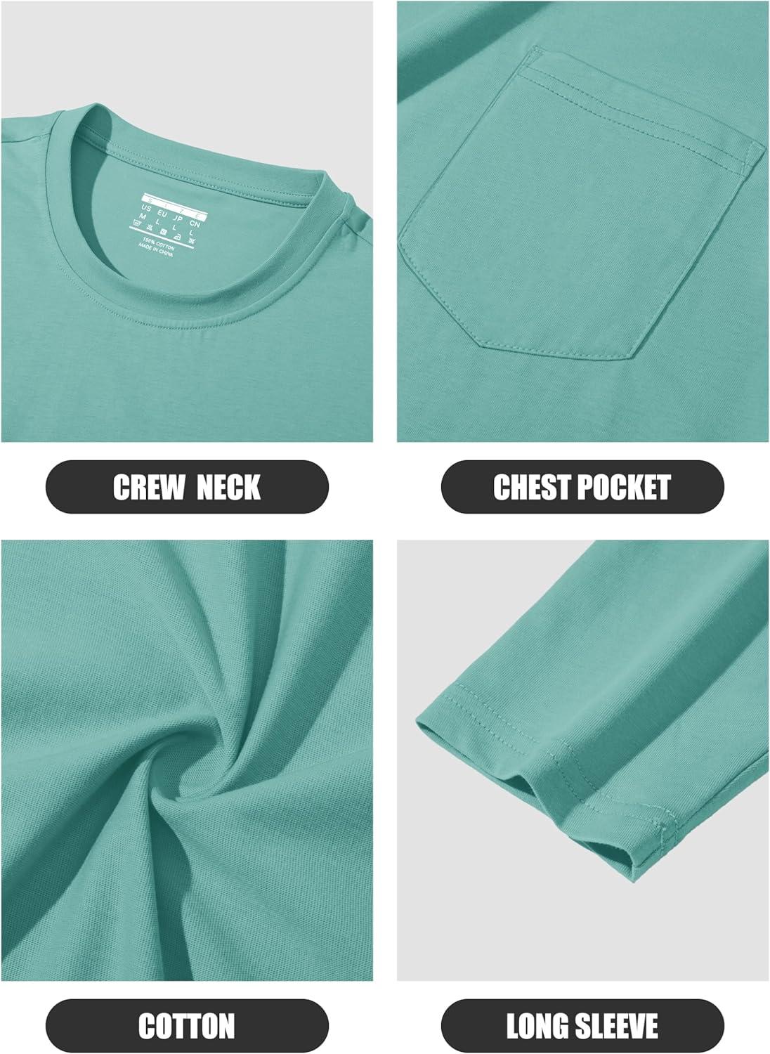 imageMAGCOMSEN Mens Long Sleeve Shirt with Pocket Cotton Crew Neck Shirts Casual Lightweight TShirt17grey Green