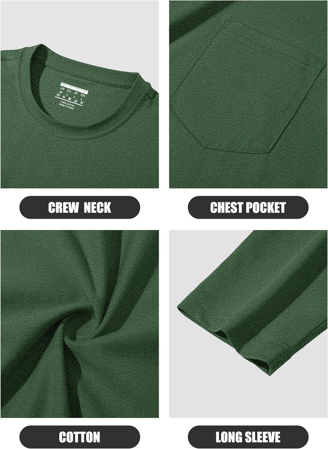 imageMAGCOMSEN Mens Long Sleeve Shirt with Pocket Cotton Crew Neck Shirts Casual Lightweight TShirt18dark Green
