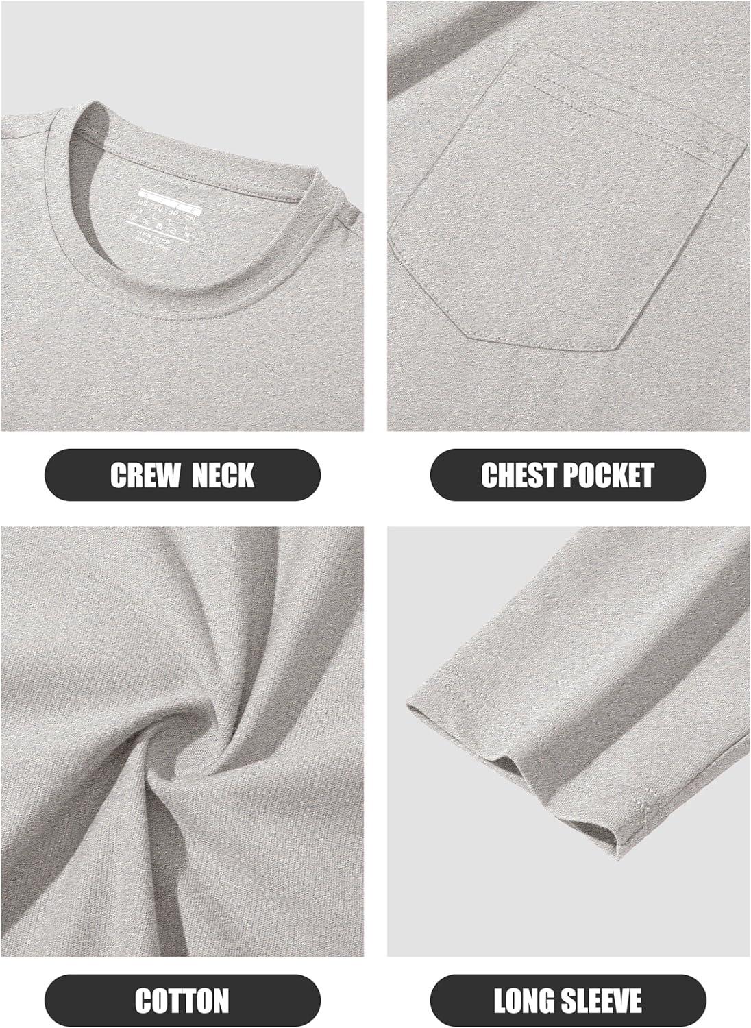 imageMAGCOMSEN Mens Long Sleeve Shirt with Pocket Cotton Crew Neck Shirts Casual Lightweight TShirt21beige