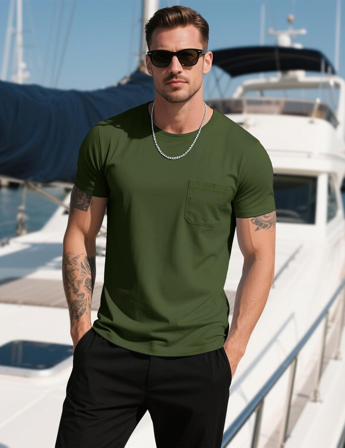 imageMAGCOMSEN Mens Pocket T Shirts Cooling UPF 50 Summer Tee Shirt Short Sleeve Crewneck Tee Cotton Lightweight Casual TShirtArmy Green